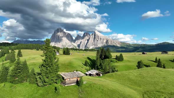 Evening on the Seiser Alm in the Dolomites mountains