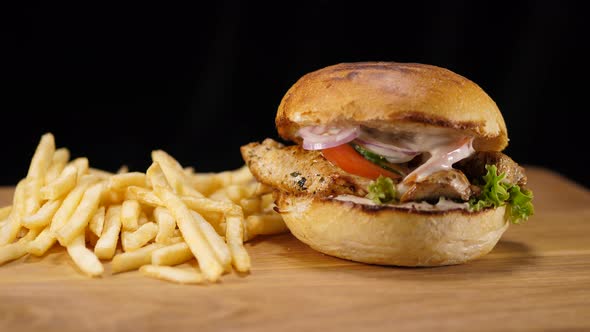 Chicken Burger with French Fries