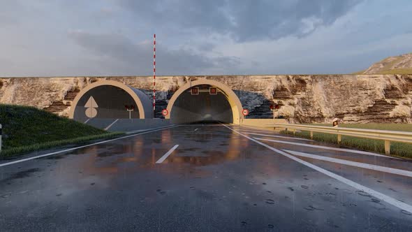 Passing Through the Tunnel in Rainy Weather