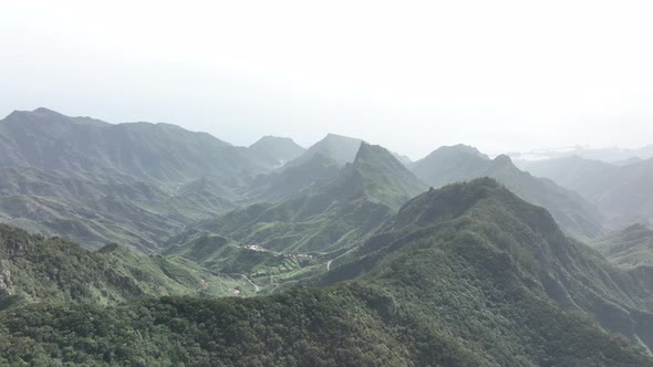 Aerial View of a Mountain Valley Forrest Landscape Misty Mountains Cliffs and Rocks Epic Landscape