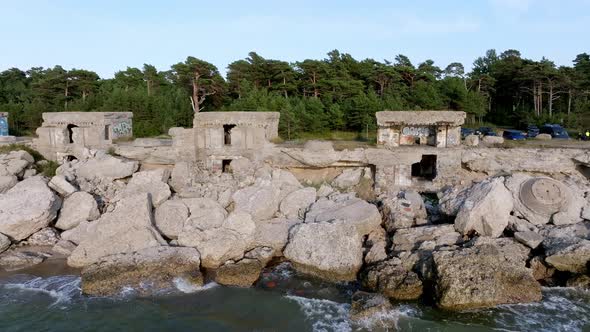 Ruins of Bunkers on the Beach of the Baltic Sea Part of an Old Fort in Liepaja