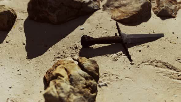 Retro Sword on Sand Beach