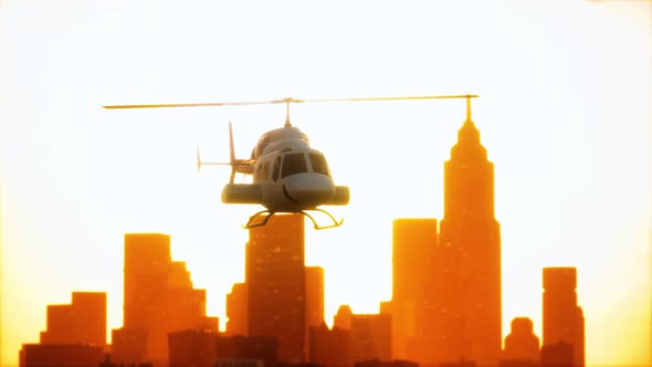 Silhouette Helicopter at City Scape Background