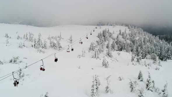 Funiculars with Tourists Go To the Slope