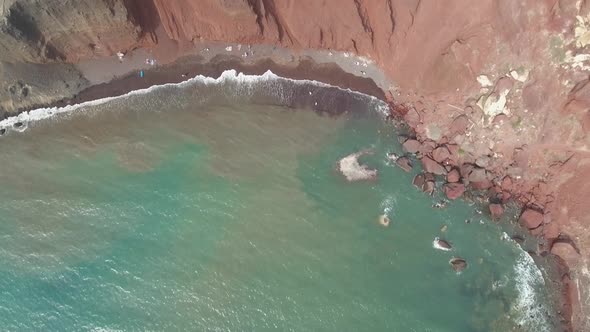 Aerial view of Red Beach on Santorini Island in Greece