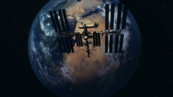 International Space Station in Outer Space Over the Planet Earth Orbit alt