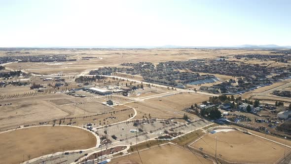 Aerial view of suburban park in Parker, Colorado.