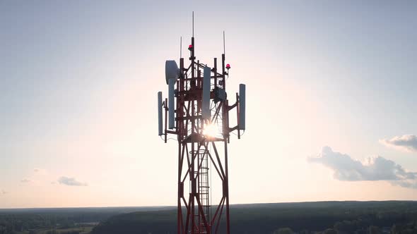 Flight Up on Drone Along Telecommunications Tower