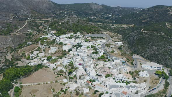 Kythera, Greece. Aerial drone zoom out shot of Chora town