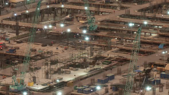 Time Lapse of Construction Site with Heavy Construction Machinery in Metropolis alt