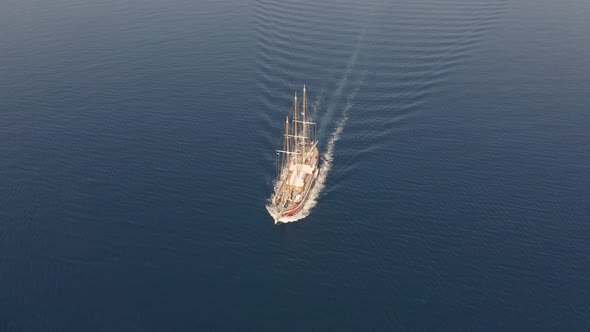 Aerial view of touristic sailing boat crossing the Adriatic sea, Croatia.