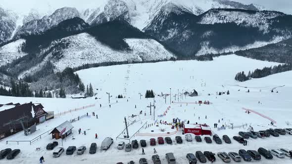 Aerial view of the ski resort in the village of Zdiar in Slovakia