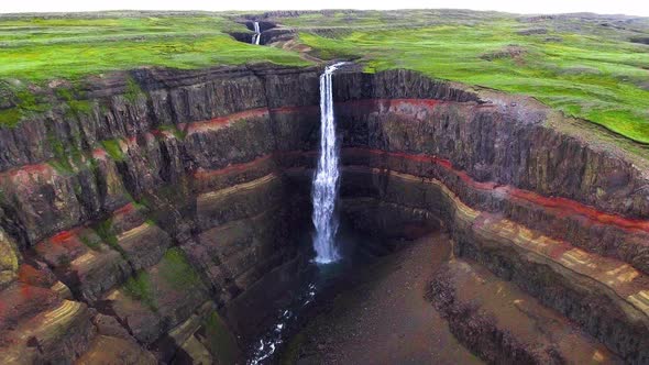 Drone Aerial Footage of The Aldeyjarfoss Waterfall in North Iceland