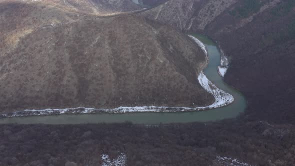 Curvy flow of river Timok on Balkans 4K drone footage