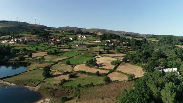 Aerial View of Remote Village in Green Valley