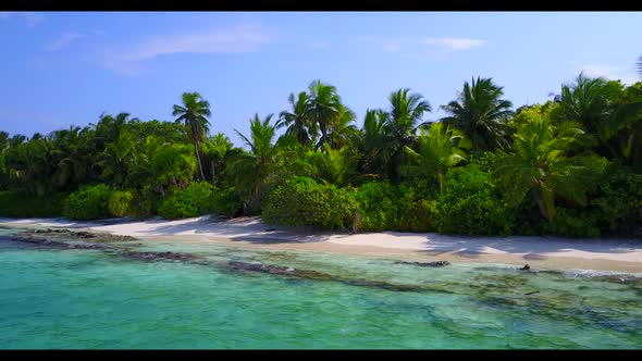 Aerial top view tourism of marine shore beach holiday by shallow water and white sand background of 