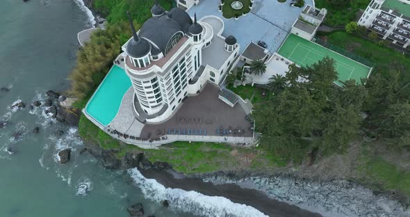 Tsikhisdziri, Georgia - May 8 2022: Aerial view of Castello Mare Hotel