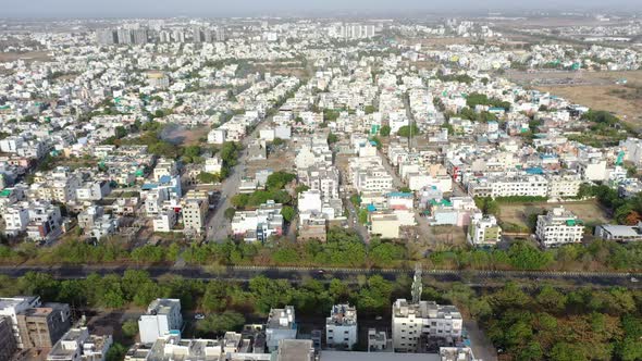 Aerial UHD Drone Footage of a City Blocks in Urban City of India. Indore Which Is Also India's