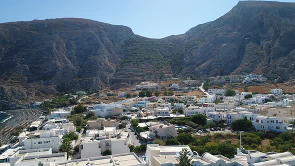 City of Santorini on the island of Santorini in Greece from the sky