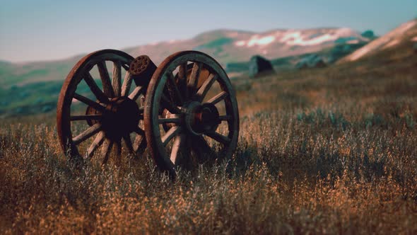 Historic War Gun on the Hill at Sunset