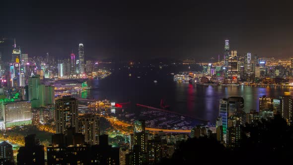 Cityscape Various Hong Kong Motorboats Sail on Wide River