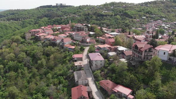 Aerial view of beautiful city of love Sighnaghi. Georgia 2019 spring