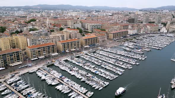 Aerial view of Marseille city in France