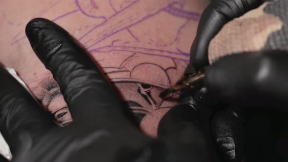 Close Up Macro View of Tattooing Process