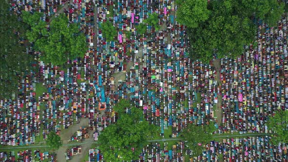 Aerial view of People Worshipping at Eid-ul-Fitr Mubarak, Dhaka, Bangladesh.