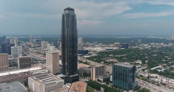 Aerial view of the Houston Galleria Mall area in surrounding landscape