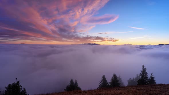 Heavenly sunrise over the clouds, beautiful inverse clouds.