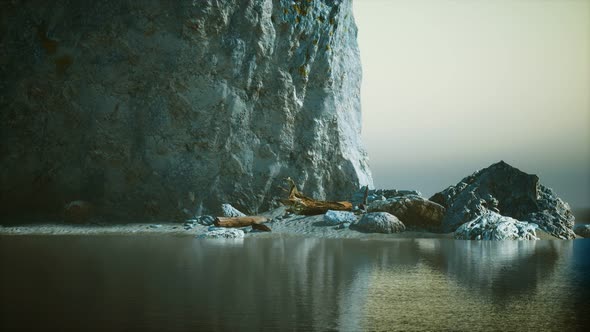 Seascape with White Rocky Cliffs in Sea Bay