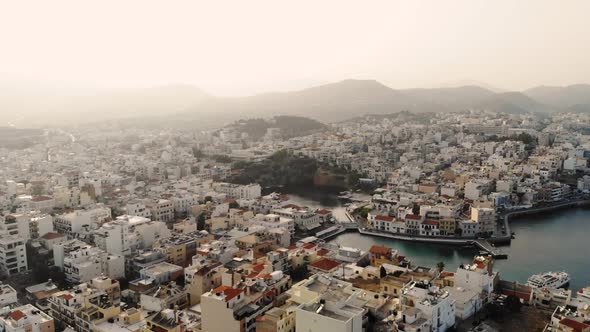 Aerial View of City Agios Nikolaos on a Cloudy Day