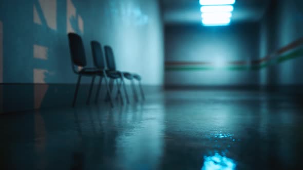 Empty Dark Hospital Laboratory Corridor