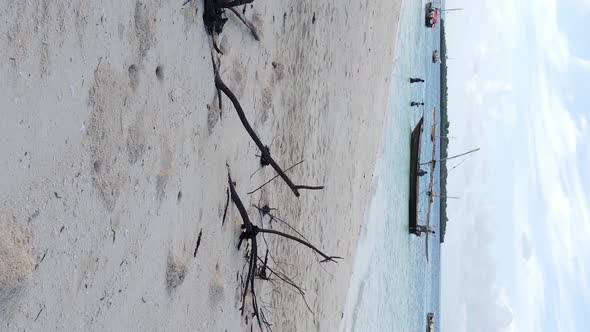 Tanzania Vertical Video  Boat Boats in the Ocean Near the Coast of Zanzibar Aerial View