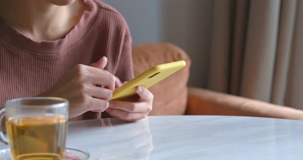 Woman Use of Smart Phone at Home