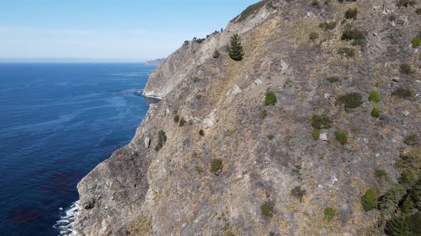 Aerial of the rugged coastline in California