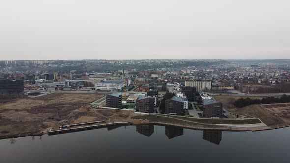 Beautiful modern new apartment buildings on riverside in Kaunas city