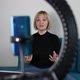 Woman Talking to Camera and Recording Video with Smartphone and Ring Light Lamp at Home Vlogger - VideoHive Item for Sale