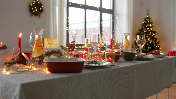 Christmas Dinner Party Table Serving at Home