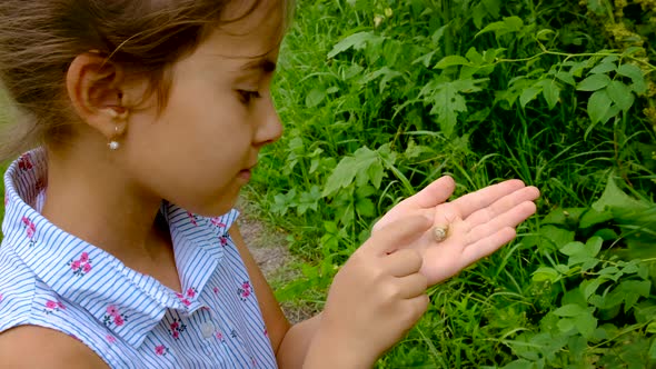 The Child Holds a Snail in His Hand