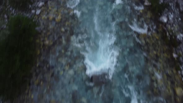 River Water Foaming and Splashing on Cliffs of Alpine Mountains in Theth Albania