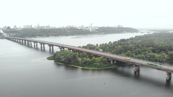 Paton Bridge Across the Dnipro River in Kyiv, Ukraine. Aerial View