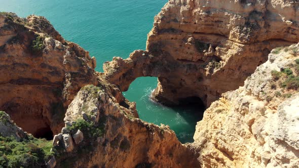 Rock formation Stone Arch "Catedral" in Ponta da Piedade Lagos Algarve