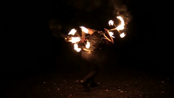 Fire Show Dancing with Flame Male Master Fakir with Fire Works Performance Outdoors