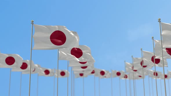 Japan Row Of Flags 3D Animation alt