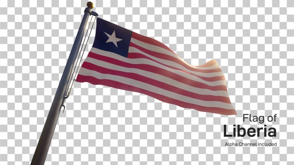 Liberia Flag on a Flagpole with Alpha-Channel