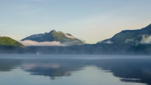 Foggy Morning over Mountain Lake