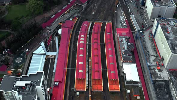 Top View Of Roma Street Station In Brisbane Central Business District, Queensland, Australia. Aerial