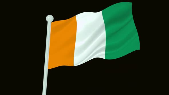 Cote Divoire Flag Flying Wavy Animated Black Background